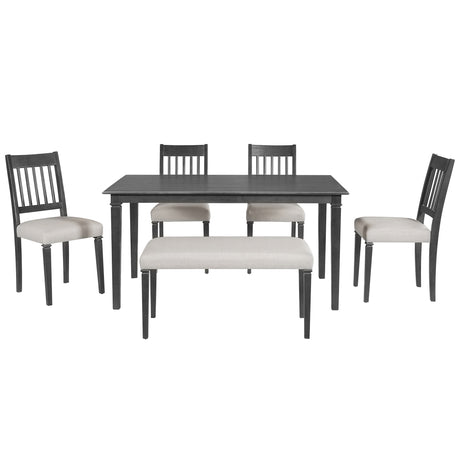 6-Piece Retro Dining Room Set, Classic Kitchen Furniture Set, Wooden Rectangular Table and 4 Chairs with Bench for kitchen & Dining Room, Easy Assembly, Space Saving, DOVETAIL GREY - sold by Home Elegance USA
