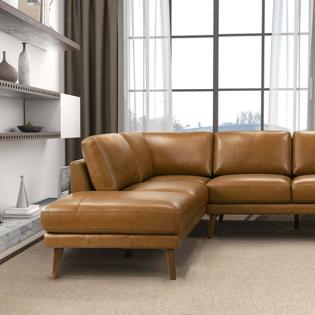 Mid-In Mod Benson Tan Leather Sectional Sofa with Left Facing Chaise - sold by Home Elegance USA