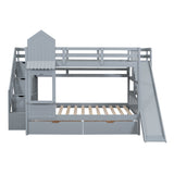 Full-Over-Full Castle Style Bunk Bed with 2 Drawers 3 Shelves and Slide - Gray(OLD SKU:LT000558AAE-2) - sold by Home Elegance USA