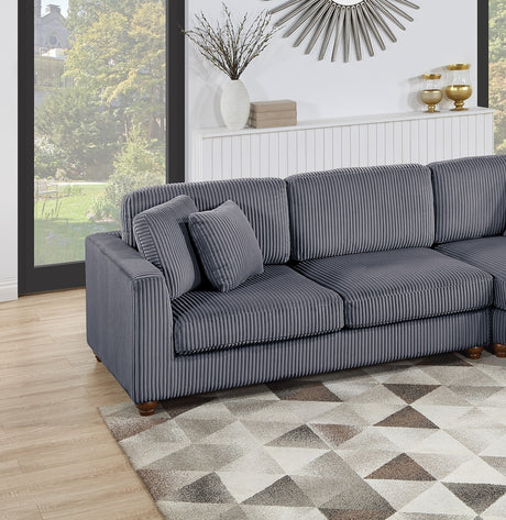 Contemporary 2pc Sectional Set XL Plush Corduroy Fabric Dark Gray LAF Sofa RAF Round Chaise w Pillows Living Room Couch - sold by Home Elegance USA