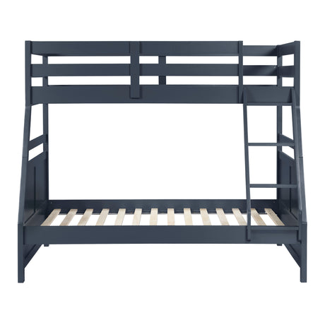 Bunk Bed Twin Over Full Navy Blue Finish Sturdy Wood Frame Guard Rails Youth Bedroom Furniture 1pc - sold by Home Elegance USA