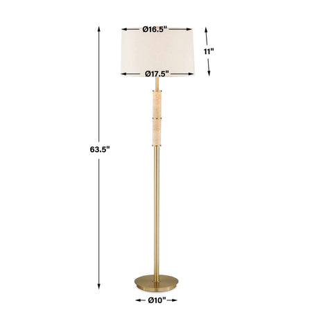 Verlaine Travertine Floor Lamp Brass,Gold - Beige by Uttermost - View 3