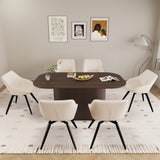 Mesa de comedor de MDF marrón de 1,8 m de estilo medieval moderno y 6 juegos de sillas decorativas de PU con patas de metal negro. Conjunto de mesa y sillas de comedor de cuero artificial, ideal para el hogar y la cocina.