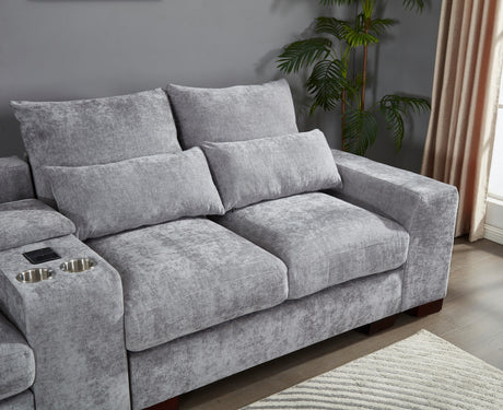 Modern Sectional Sofa Couch with Console,USB Charging Port,Reading Light,Cup Holder, Light Grey - sold by Home Elegance USA
