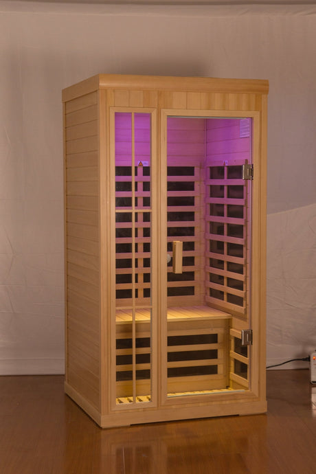 Deluxe version Plus One person Far infrared Hemlock Sauna room with LED colour lights - W632S00009 - Home Elegance USA - 6