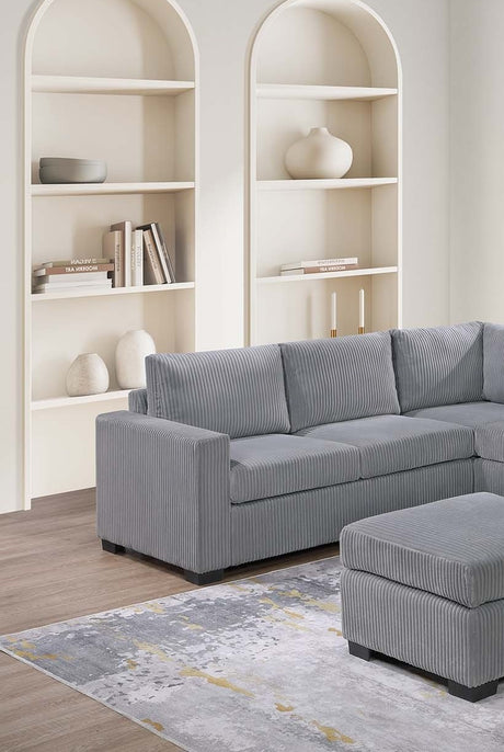 Modern Functional Light Gray Corduroy Upholstered Sectional Set Living Room One Arm Loveseat Wedge Console Ottoman 4pc Couch Sofa Set - sold by Home Elegance USA