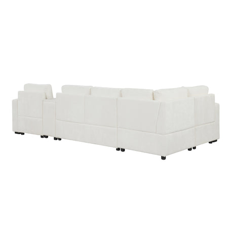 120.5' L-shaped Convertible Sofa Bed Modular Sectional Sofa Reversible Sleeper with Pull-Out Bed, Cup Holders, and Ample Storage Space for Living Room(Old SKU:N719S001940K), White - sold by Home Elegance USA
