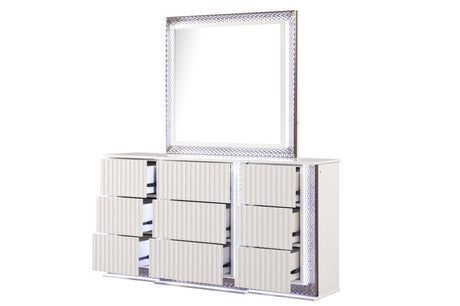 Fabio Contemporary Style Queen 4PC Bedroom set Made with Diamond-Shaped Side Accents, LED Lighting and Wood in White Finish(NJ INVENTORY) - sold by Home Elegance USA