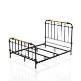 Transitional Style Antique Black King Size Bed with Hand-brushed Antique Gold Accents Metal Frame, 85.6L x 80.5W x 54.8H inches