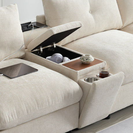 136'' Modular Sectional Sofa with Console, Cup Holder, USB Charger, Movable Storage Ottoman, Pull-line&Tufted Design, U-Shaped Oversized Chenille Sofa for Living Room&Apartment,2 Colors - sold by Home Elegance USA