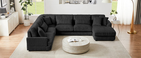 Modern Oversized U-shaped Sectional Sofa with Chaise Lounge Upholstered in Soft Black Corduroy - sold by Home Elegance USA