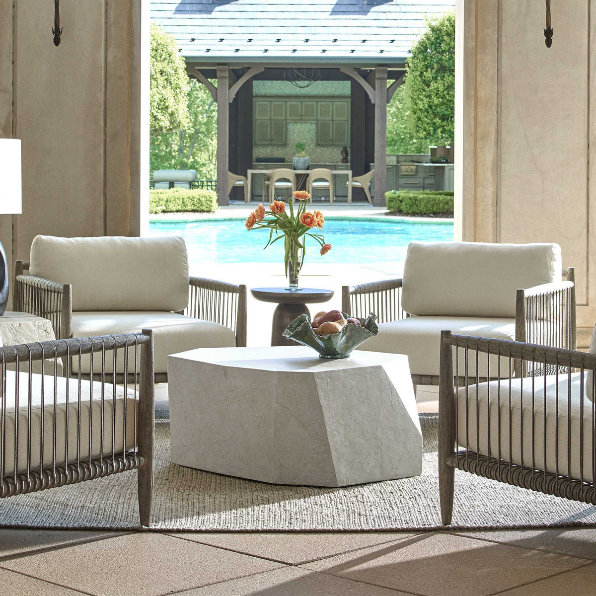 Parra Outdoor Coffee Table Limestone - White by Uttermost - View 2