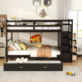 Full Over Full Bunk Bed with Twin Size Trundle and Staircase, Espresso - Home Elegance USA