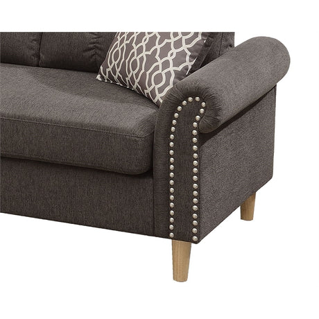 Tan Color Polyfiber Reversible Sectional Sofa Set Chaise Pillows Plush Cushion Couch Nailheads - sold by Home Elegance USA