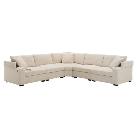 106' Convertible L Shaped Sectional Sofa,Corduroy Corner Couch with Armrest Storage,Cup Holders,USB Charger,Irregular Corner,Oversized Comfy Modular Sofa for Living Room,Apartment,2 Colors - sold by Home Elegance USA
