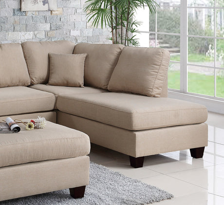 Sand Color 3pcs Sectional Living Room Furniture Reversible Chaise Sofa And Ottoman Polyfiber Linen Like Fabric Cushion Couch - sold by Home Elegance USA