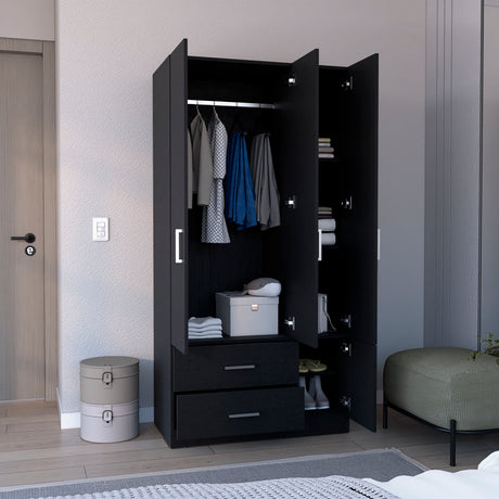 Armoire Wardrove 71', 4 Doors, Hanging Rod, 3 Cabinets, 6 Shelves, Black - sold by Home Elegance USA