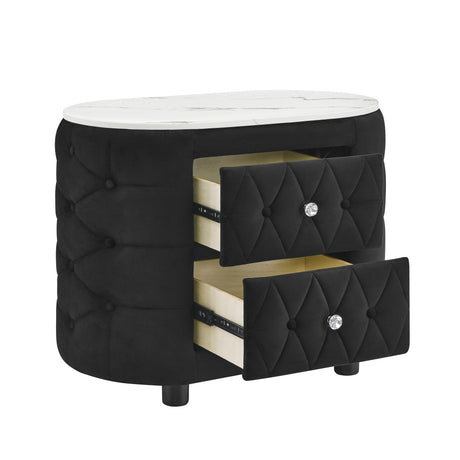 Luxurious Queen Size 3pc Bed Set Comfort Innovative Design Bed Deeply Tufted Headboard Upholstered Black Velvet Television Lift Built-in Electric Fireplace Bedroom Furniture 1x Bed 2x Nightstands - sold by Home Elegance USA