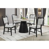 Contemporary Dining Room 5 Piece Set Solid Wood Round Dining Table with 4 Upholstered Side Chairs, Gray/Black