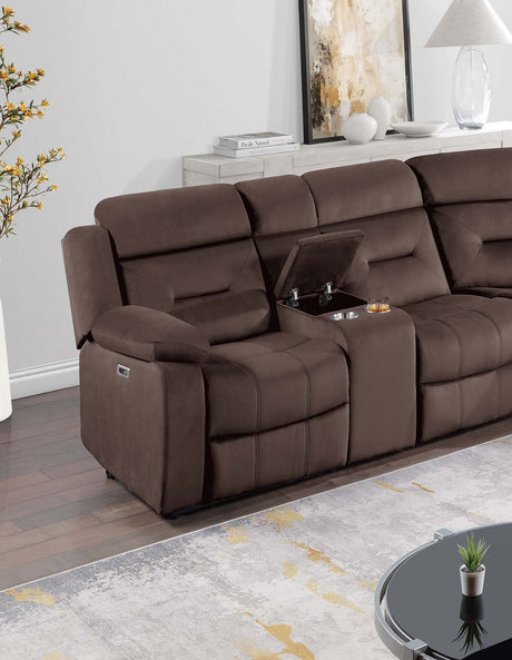 Contemporary Style Power Reclining Sectional Set Two Console Cup Holder Power Motion Chocolate Finish Primary Living Room - sold by Home Elegance USA