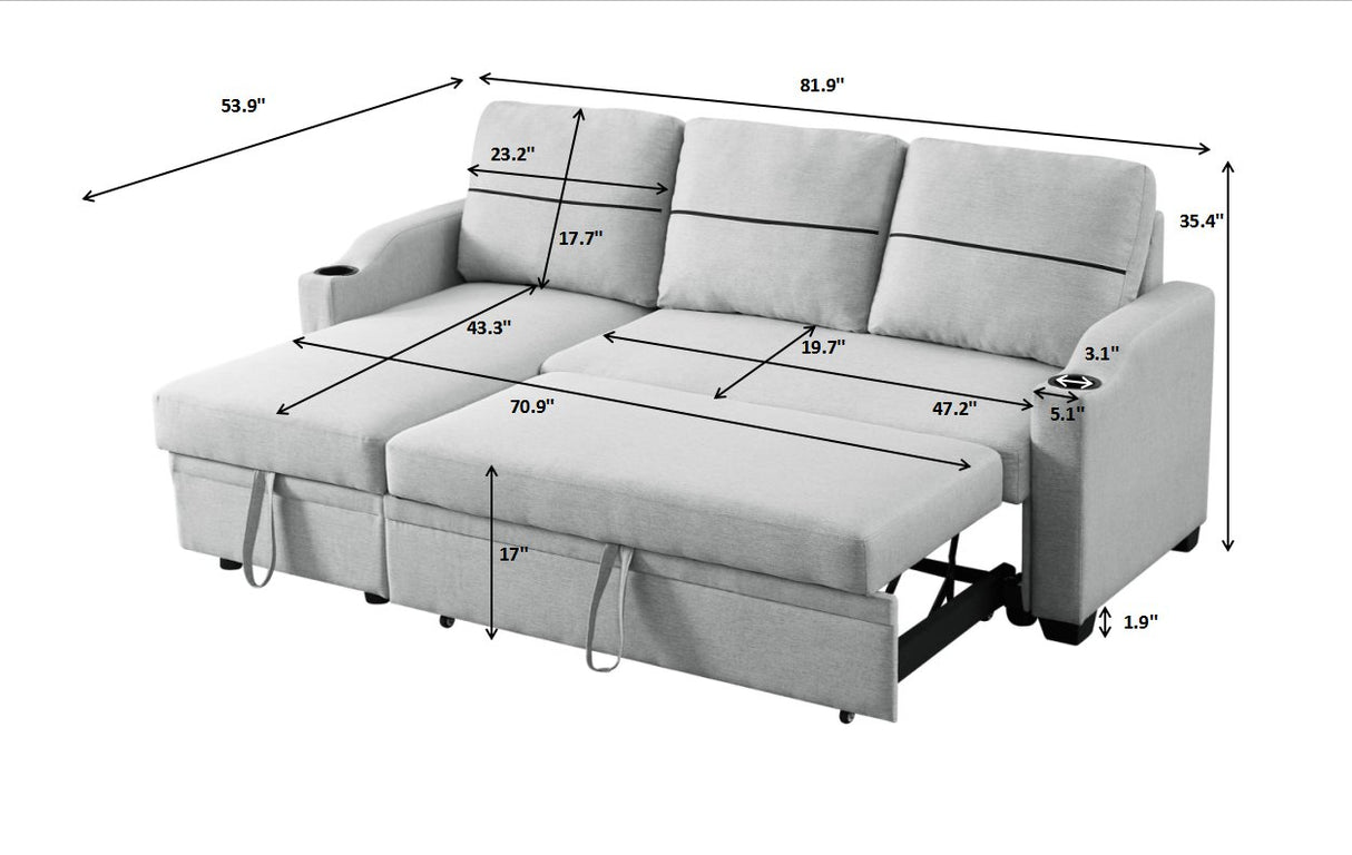 9191 Light gray pull - out storage sofa | Home Elegance USA