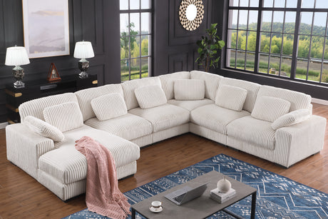 Nadine 155.5'W Beige Corduroy Modular Corner Sectional Sofa with Left-Facing Chaise - sold by Home Elegance USA