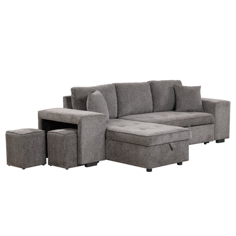 104.5' Modern L-Shape 3 Seat Reversible Sectional Couch, Pull Out Sleeper Sofa with Storage Chaise and 2 Stools for Living Room Furniture Set,Knox Charcoal (old sku:SG000431AAA) - sold by Home Elegance USA