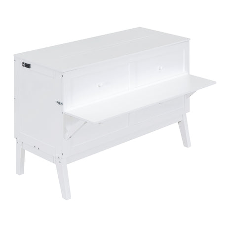 Queen Size Murphy Bed with USB Port and removable Shelves on Each Side,White - Home Elegance USA