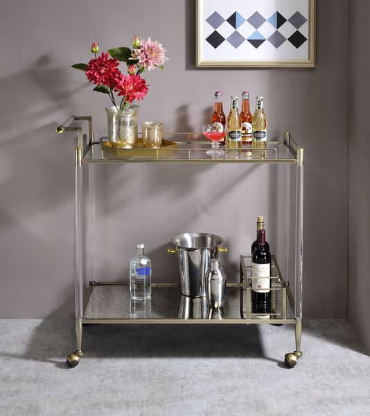 Acme - Cirro Serving Cart AC00160 Antique Mirror & Wire Brass Finish