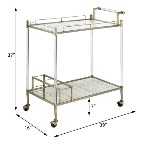 Acme - Cirro Serving Cart AC00160 Antique Mirror & Wire Brass Finish