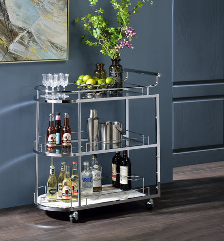 Acme - Inyo Serving Cart AC00161 Clear Glass & Chrome Finish