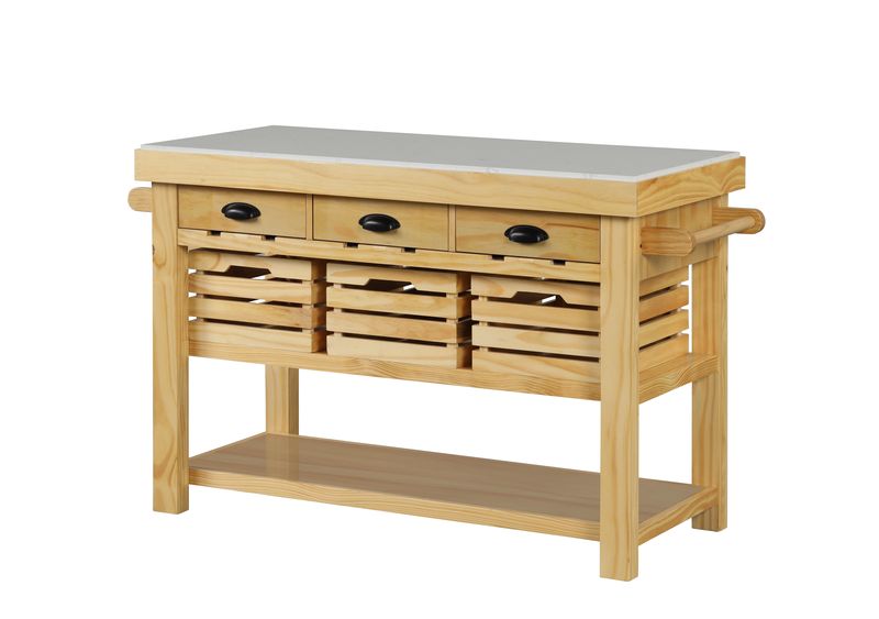 Acme - Grovaam Kitchen Island AC00188 Marble Top & Natural Finish