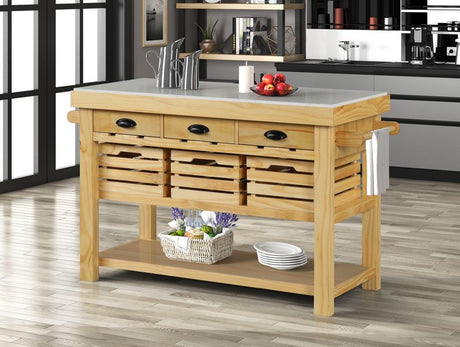 Acme - Grovaam Kitchen Island AC00188 Marble Top & Natural Finish