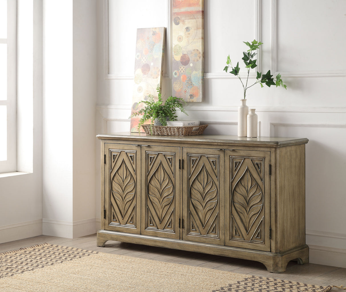 Acme - Orana Console Cabinet AC00198 Oak Finish