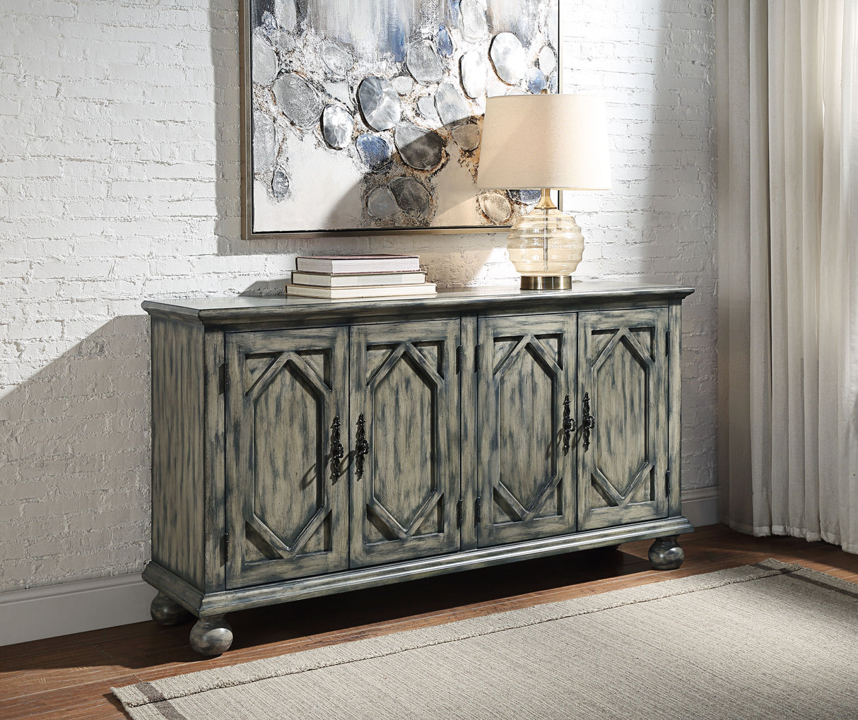 Acme - Pavan Console Cabinet AC00199 Rustic Gray Finish