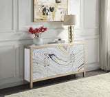 Acme - Olisa Console Cabinet AC00283 Stone Grain, White & Gold Finish