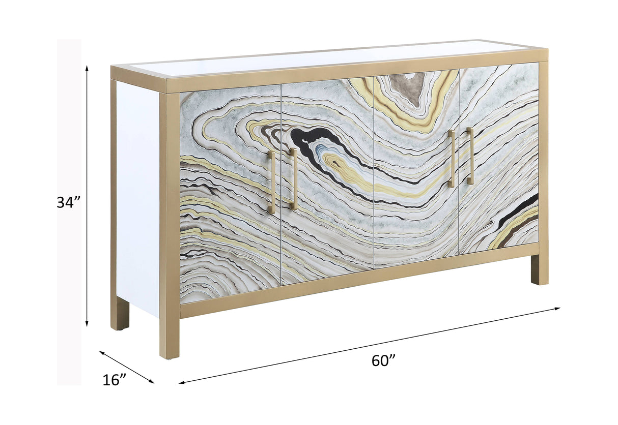 Acme - Olisa Console Cabinet AC00283 Stone Grain, White & Gold Finish