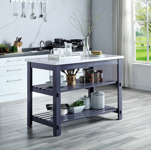 Acme - Enapay Kitchen Island AC00305 Marble Top Top & Gray Finish