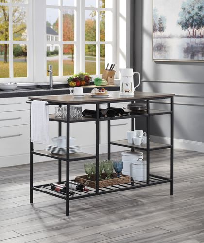 Acme - Lona Kitchen Island AC00325 Rustic Oak & Black Finish