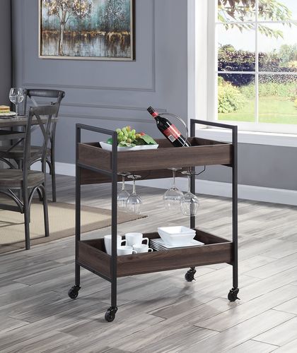 Acme - Jerrick Serving Cart AC00326 Walnut & Black Finish