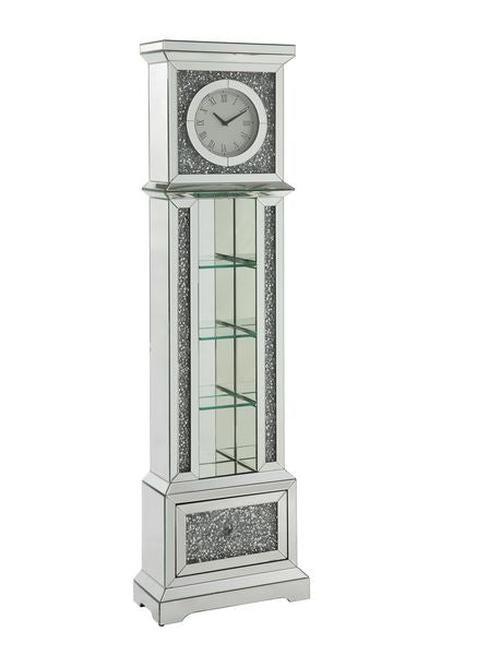 Acme - Noralie Grandfather Clock W/Led AC00348 Mirrored & Faux Diamonds