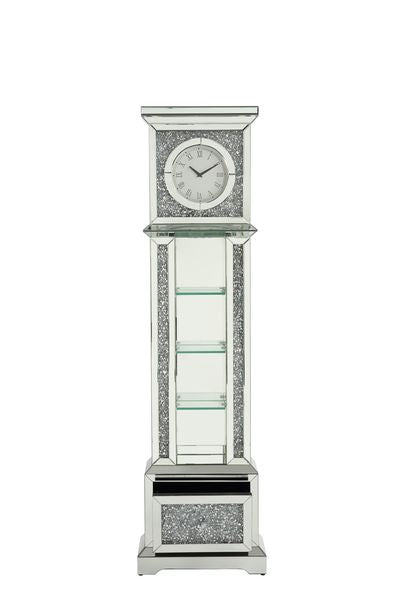 Acme - Noralie Grandfather Clock W/Led AC00348 Mirrored & Faux Diamonds