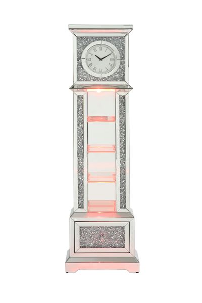 Acme - Noralie Grandfather Clock W/Led AC00348 Mirrored & Faux Diamonds