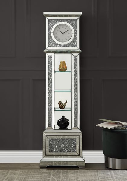 Acme - Noralie Grandfather Clock W/Led AC00348 Mirrored & Faux Diamonds