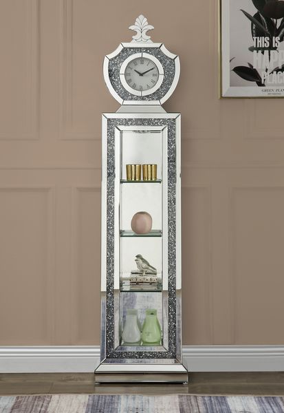 Acme - Noralie Grandfather Clock W/Led AC00351 Mirrored & Faux Diamonds