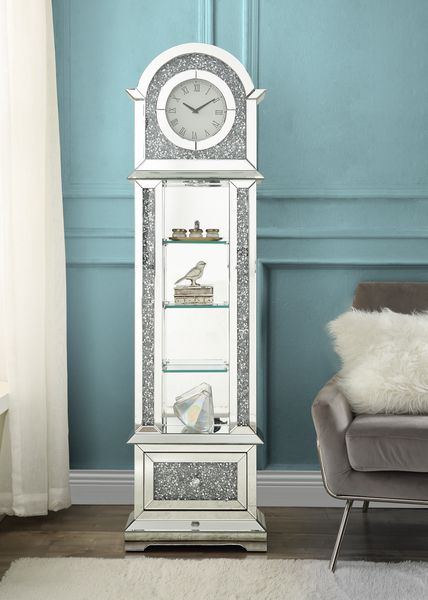 Acme - Noralie Grandfather Clock W/Led AC00352 Mirrored & Faux Diamonds