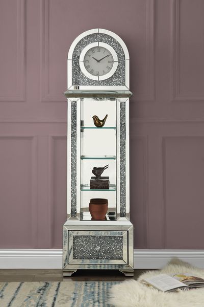 Acme - Noralie Grandfather Clock W/Led AC00353 Mirrored & Faux Diamonds