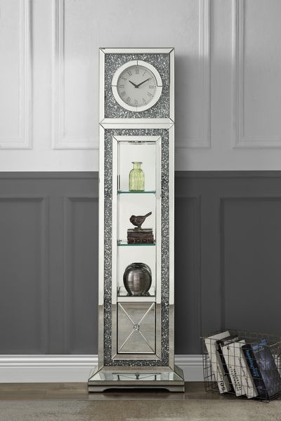 Acme - Noralie Grandfather Clock W/Led AC00354 Mirrored & Faux Diamonds