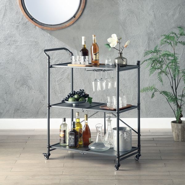 Acme - Cordelia Serving Cart AC00359 Sandy Black, Dark Bronze Hand-Brushed Finish