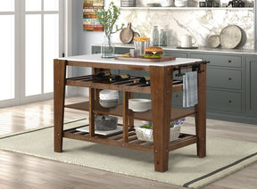 Alaroa Kitchen Island AC00396 Marble Top & Rustic Brown Finish | Acme | Home Elegance USA